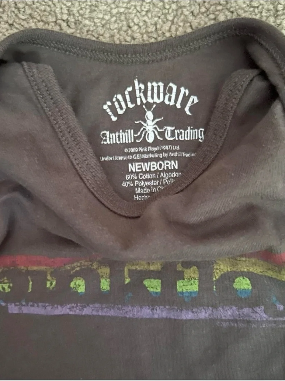 Rockware baby Pink Floyd bodysuit, size newborn.